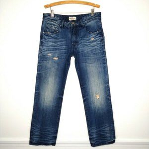 Rivet De Cru Andrew Men's 34X32 (36X32) Relaxed Straight Blue Distressed Jeans